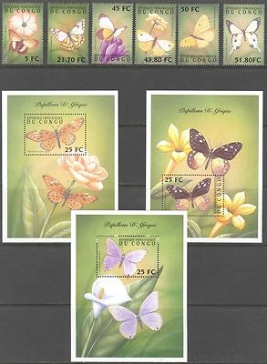 Congo 1591-1600, MNH, Insects  Butterflies Flowers 2001. x25009 - Image 1 of 2