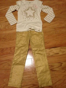 NWT Gymboree Star of the Show Gold Shimmer Pants Gold Star Double Sleeve Shirt 5 - Picture 1 of 2
