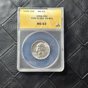 1956 25c ANACS MS63 Type B Rev Washington Quarter FS-901 Key Date Variety Coin - Picture 1 of 4