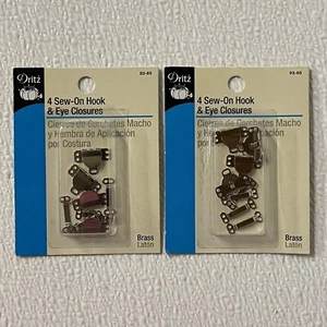 (Lot of 2) Dritz Sew-On Brass Hook & Eye Closures, 4 Set Pack x 2, NEW - Picture 1 of 4