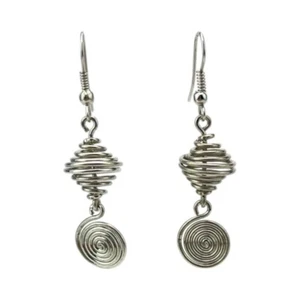 Handmade Silver Plated Wire Earrings - Spiral - Unique African Jewelry - Picture 1 of 4