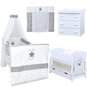 Babyzimmer Nelly weiß 120x60 cm Babybett Wickelkommode Weiss Bettwäsche Komplett - Bild 1 von 64