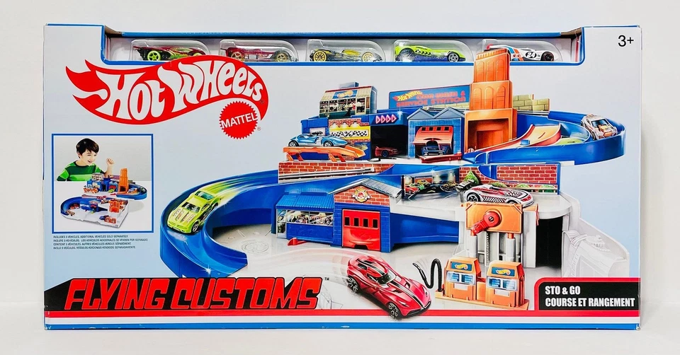 New Hot Wheels Flying Customs Sto & Go Track Playset w/ (5) Vehicles Free S&H - Image 1 of 1