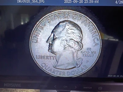 2019-P Wash Quarter W/ Lge Die Break Mint Error On Bldg.  AU Cond. Coin. - Image 1 of 4