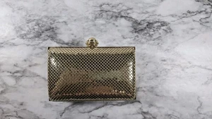 Vintage La Regale Gold Mesh Sequined Clutch Evening Purse with Strap Snake Chain - Picture 1 of 6