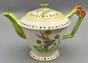 Tetera pequeña Art Deco pintada a mano flores hadas vintage con mango de flores rara. - Imagen 1 de 5