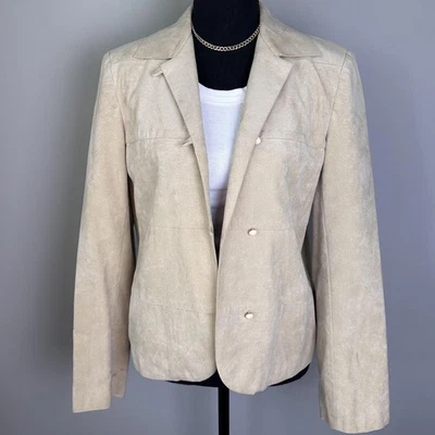Blazer Mujer 8 Beige Imitación Gamuza Botón Frontal Chaqueta Clásica Profesional Defecto Foto 1 de 4
