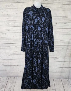 Robe maxi femme Ann Taylor LOFT taille XL bleu à fleurs manches longues coton modal - Photo 1/6