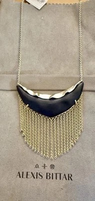 Collar con flecos de metal arrugado 100 % auténtico Alexis Bittar negro lucita $275 Foto 1 de 4
