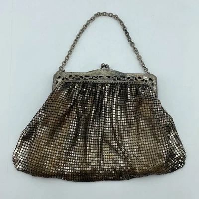 Cartera de noche de malla plateada vintage Art Deco cadena bolso de mano 8x5 marco de metal moda Foto 1 de 4
