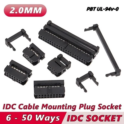 Cable IDC Mounting Plug Socket Connector 2.0mm Pitch Ribbon Cable 6 to 50 Ways - Image 1 of 4