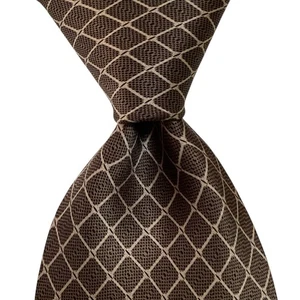 LAURANT BENON Men's 100% Silk Necktie 60 1/4" Designer Geometric Brown/Tan EUC - Picture 1 of 3