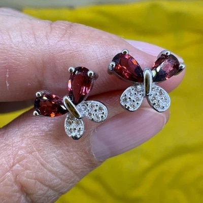 Pendientes de plata de ley 925 5x3 mm granate natural piedras preciosas circón mariposa perno Foto 1 de 4