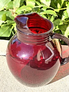 Royal Ruby Upright Depression Glass Water Pticher 9" Anchor Hocking READ Cond - Picture 1 of 9
