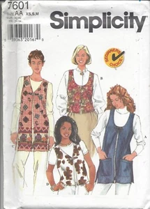 7601 Simplicity Pattern Misses Lined Vests XS - S - M ~ 2 lengths - Uncut - Picture 1 of 2
