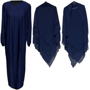 3 Pieces Women Layers Chiffon Khimar Jilbab and Abaya Islamic Muslim Prayer D...