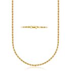 14K Gold Plated over 925 Sterling Silver Diamond Cut Rope Chain Necklace 2.5MM