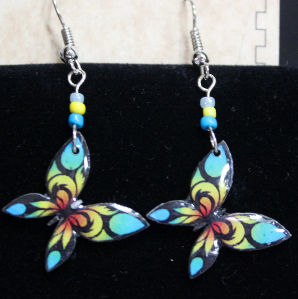 Pichincha Ceramic Yellow Butterfly Earrings Hand Painted  2" Dangle Drop (5)  - Image 1 of 1