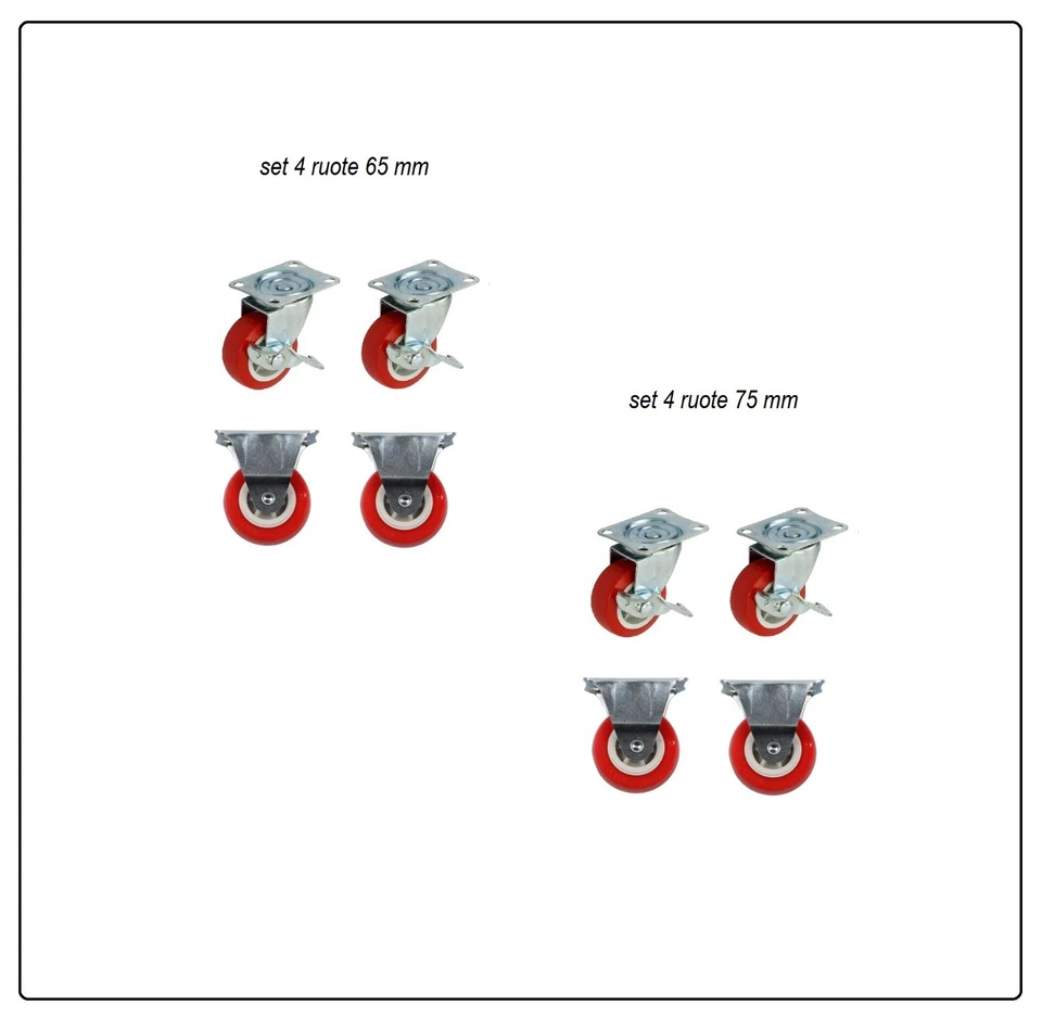 4 ruote 2 girevoli con freno in gomma per carrelli portapiante mobili scaffali - Immagine 1 di 1