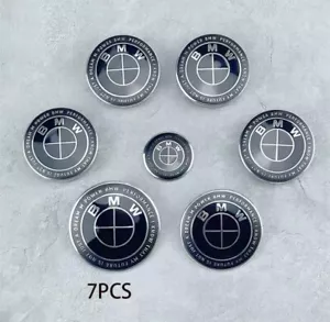 7 LOGO Emblème BMW NOIR Capot 82mm+Coffre74mm+Volant+4cache moyeu 68mm - Imagen 1 de 1