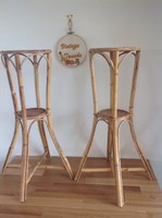 Vintage Bamboo Cane Plant Stand Pair Wicker 1960s Boho Midcentury