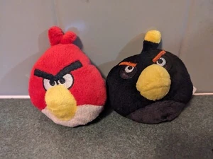 Commonwealth Angry Birds Plush 2.5in Red Black 2011 Lot of 2 - Picture 1 of 7