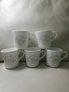 Vintage Corning Ware cups Blue Flower Basket Mug 3.5" Set of 5 - Picture 1 of 10