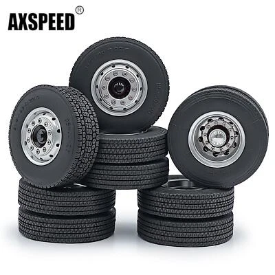 AXSPEED Vorderrad & hinten Räder Felgen mit Reifen Für 1/14 RC Tamiya LKW 6x6 - Bild 1 von 4