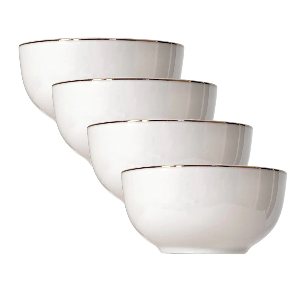 Maison Neuve Sofia Cuencos Multiusos 6" Porcelana Blanca con Elegante Juego de Borde Dorado/4 Foto 1 de 1