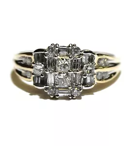 Anillo de compromiso de diamantes con conjunto invisible princesa .76ct oro amarillo 14k 4.8g 9 - Imagen 1 de 8