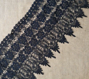 Borde de encaje floral vintage de rayón 10" de ancho Venecia negro s0278 - Imagen 1 de 2