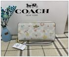 COACH C8695 Long Zip Around Wallet Signature Canvas&Leather Floral Pattern