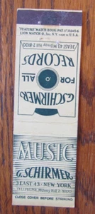 FUNDA CARACTERÍSTICA MATCHBOOK: G. SCHRIMER RECORD STORE NEW YORK CITY MATCHCOVER -D26 - Imagen 1 de 3