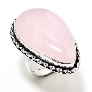 Rose Quartz Natural Gemstone Handmade 925 Sterling Silver Jewelry Rings 7.5" - Picture 1 of 3
