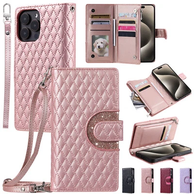 For iPhone 15 14 13 12 11 Pro Max XR 8 7 Leather Flip Zipper Wallet Case Cover - Image 1 of 4