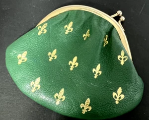 Vintage Fleur De Lis Italian Green Leather Coin Purse Italy Immaculate Condition - Picture 1 of 3