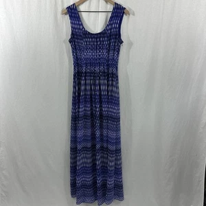 Calvin Klein Blue Geo Print Sleeveless Maxi Dress Womens Size 12 Coastal Boho - Imagen 1 de 16