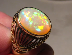 5.9 ct. Welo opal  ring , solid 14k Yellow  gold , Filigree setting - Picture 1 of 14