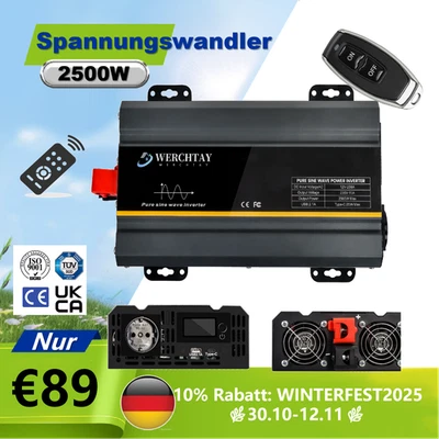 WERCHTAY 2500W 5000 Watt Reiner Sinus Wechselrichter Spannungswandler DC 12V AC 230V USB