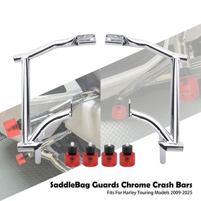 Chrome Saddlebag Guard Support Bracket w/ Red Decorative Wheels For Harley FLTRX - Image 1 of 4