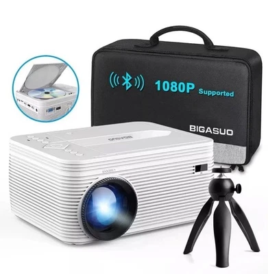 BIGASUO HD 9000L Bluetooth Projector Built in DVD Player, Mini Projector 1080P