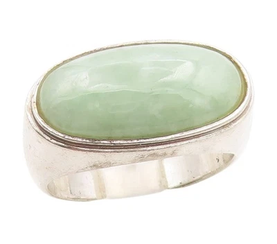 925 Sterling Silver Vintage Ring Oval Cabochon Jade Signet Band  Sz 10  RG34041 - Image 1 of 4