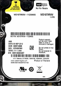 WD10TMVW-11ZSMS5, HBMT2BB, WESTERN DIGITAL USB3 1TB WX61 SEP 2012 - Bild 1 von 1