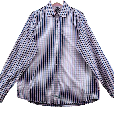 Camisa de vestir English Laundry para hombre talla 17,5-36/37 blanca a cuadros de algodón con puños abatibles Foto 1 de 4