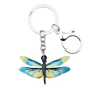 Acrylic Flat Colorful Dragonfly Keychains Purse Key Ring Insects Charms Jewelry - Picture 1 of 5