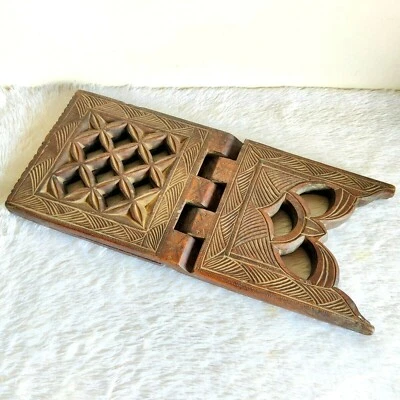 19c Vintage Handmade Carved Holy Book Keeping Rose Wood Folding Book Stand W572 - Image 1 of 4