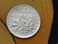FRANCE  50 CENTIMES  SEMEUSE 1918  ARGENT ~  OLD FRENCH SILVER COIN