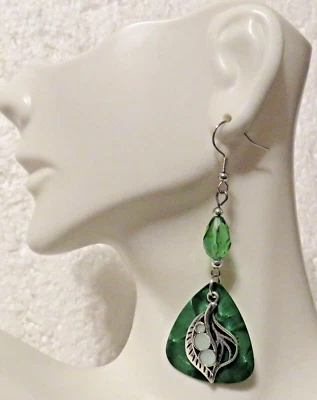 Intricate Silver Filigree Crystal Green Bead Drop 2.50” Earrings - Image 1 of 3