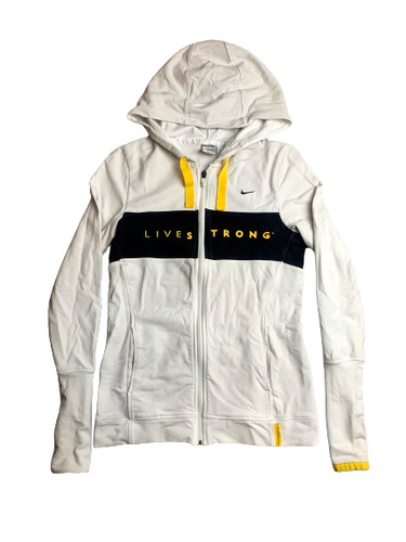 VETEMENTS Giacca Nike donna media bianca nera full zip livestrong felpa con cappuccio vestibilità asciutta donna