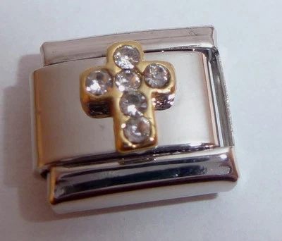 KREUZ mit KLAREN EDELSTEINEN 9 mm italienischer Charm passt zu klassischen Armbändern Glaube Liebe Hoffnung - Bild 1 von 4